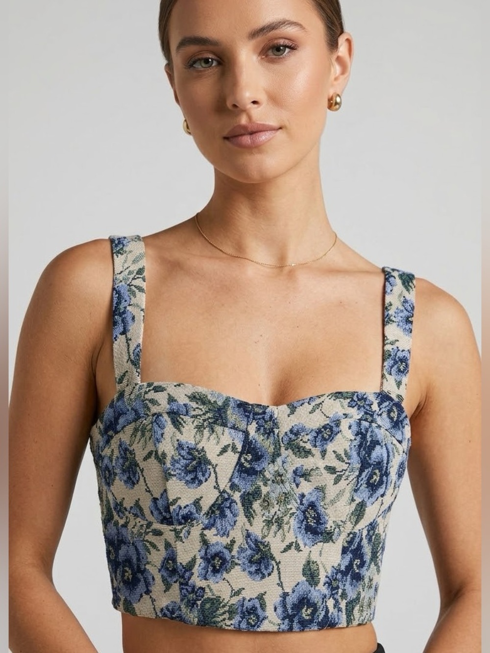 Glassons Vintage Floral Tapestry Corset Crop Top – Size S